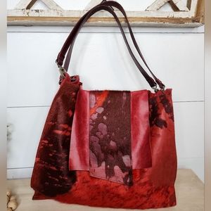 Beth Springer Red Maroon Leather Hair Shoulder Bag Art